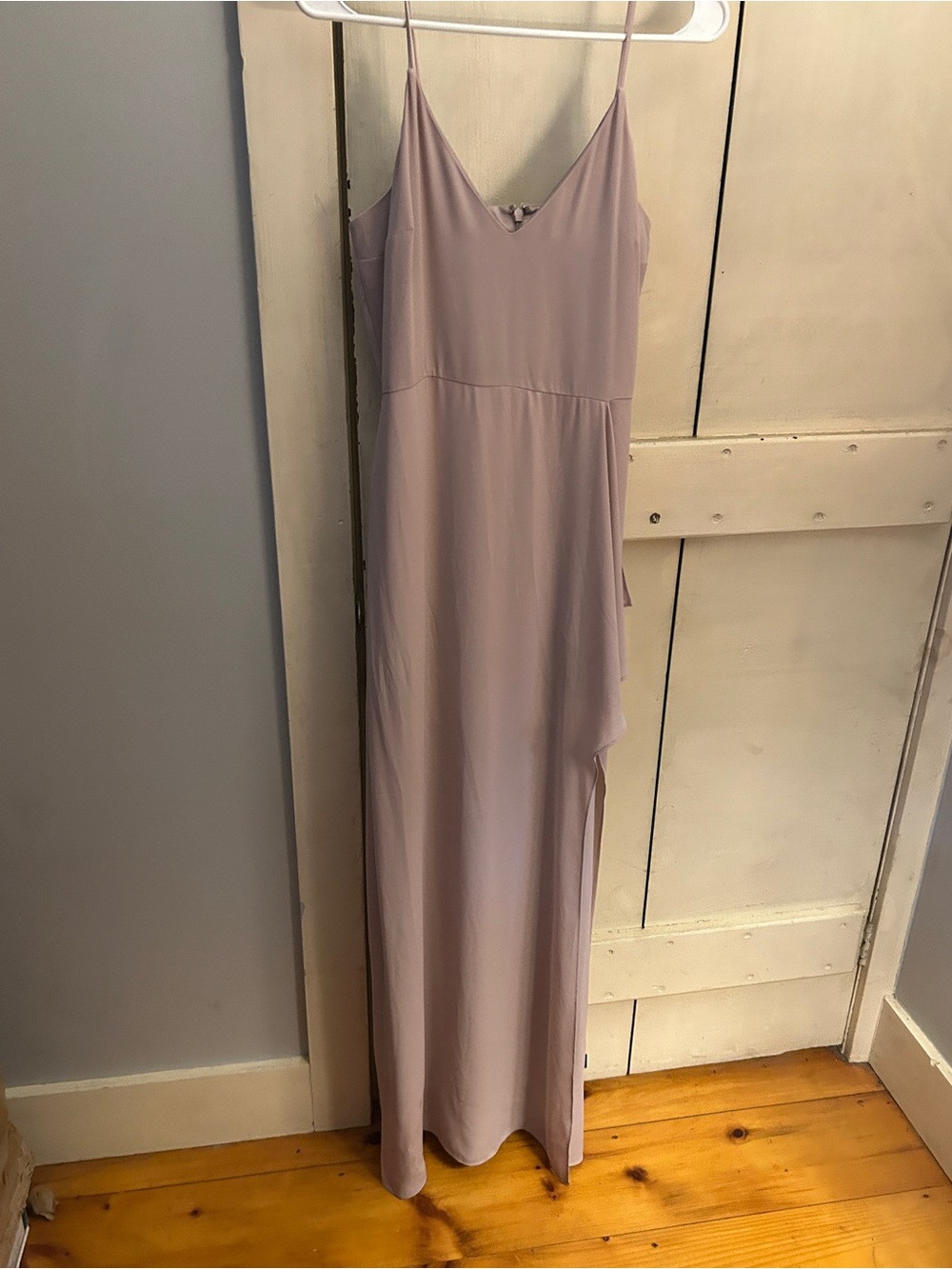 Express Dusty Mauve Spaghetti-Strap Maxi Dress with high slit